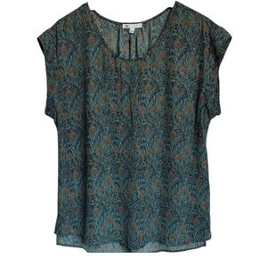 DR2 Teal Green and Brown Patterned Blouse Large